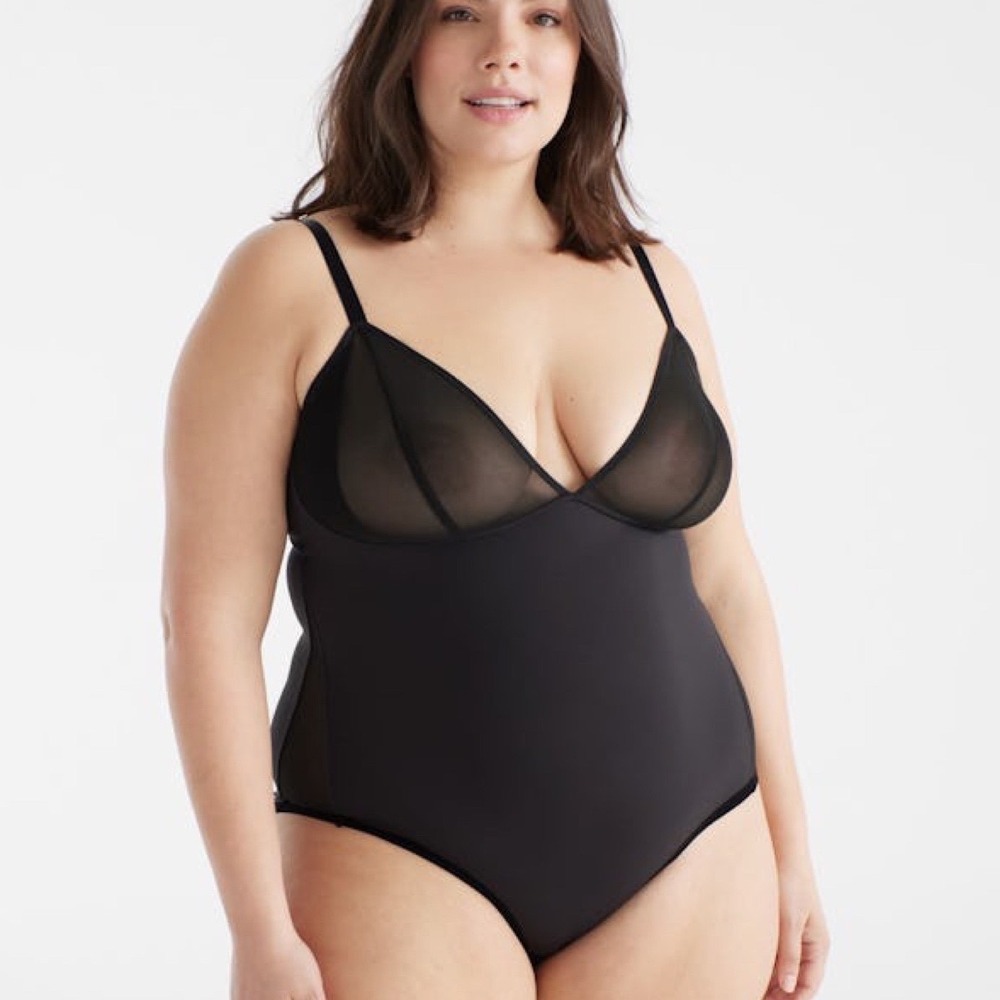 Knix Black Mesh Bodysuit Womens Size XXXXL Ashley Graham NEW Canada Sheer Bra